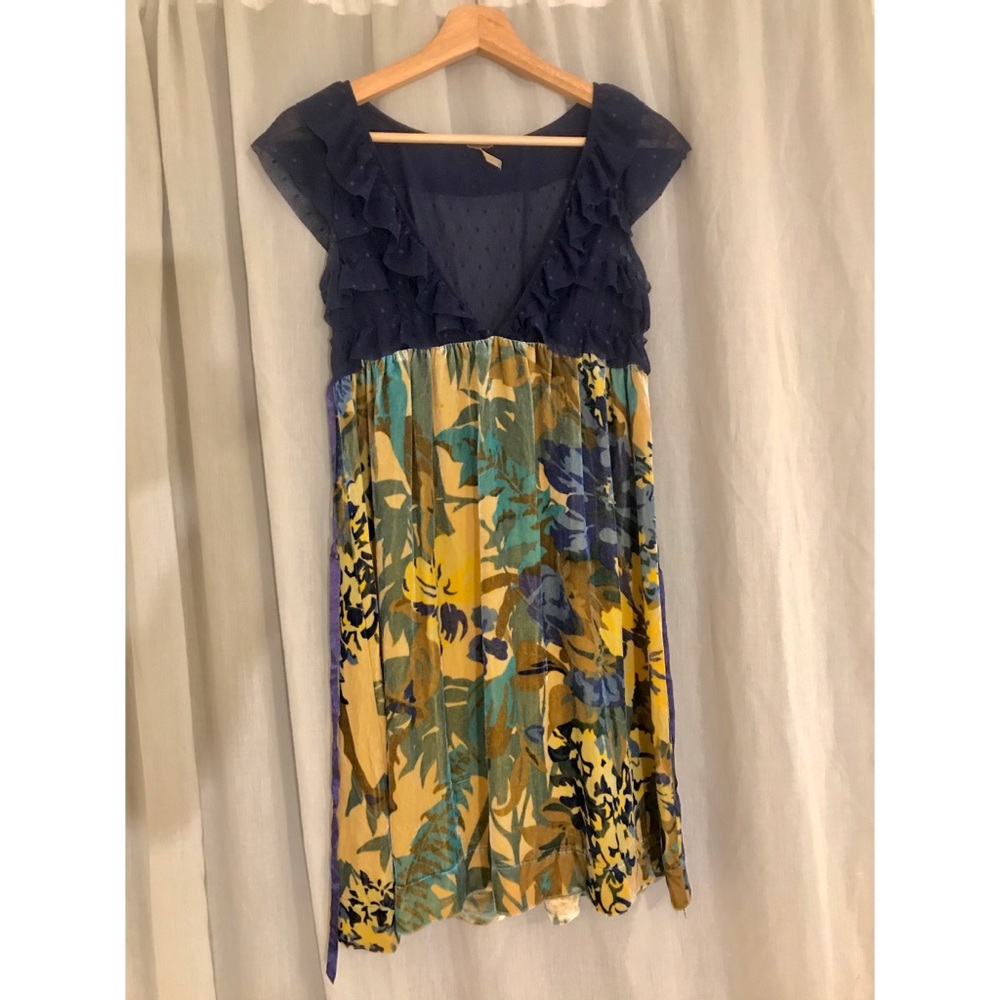 Free People Blue Lace and Floral Velvet Dress  S/P